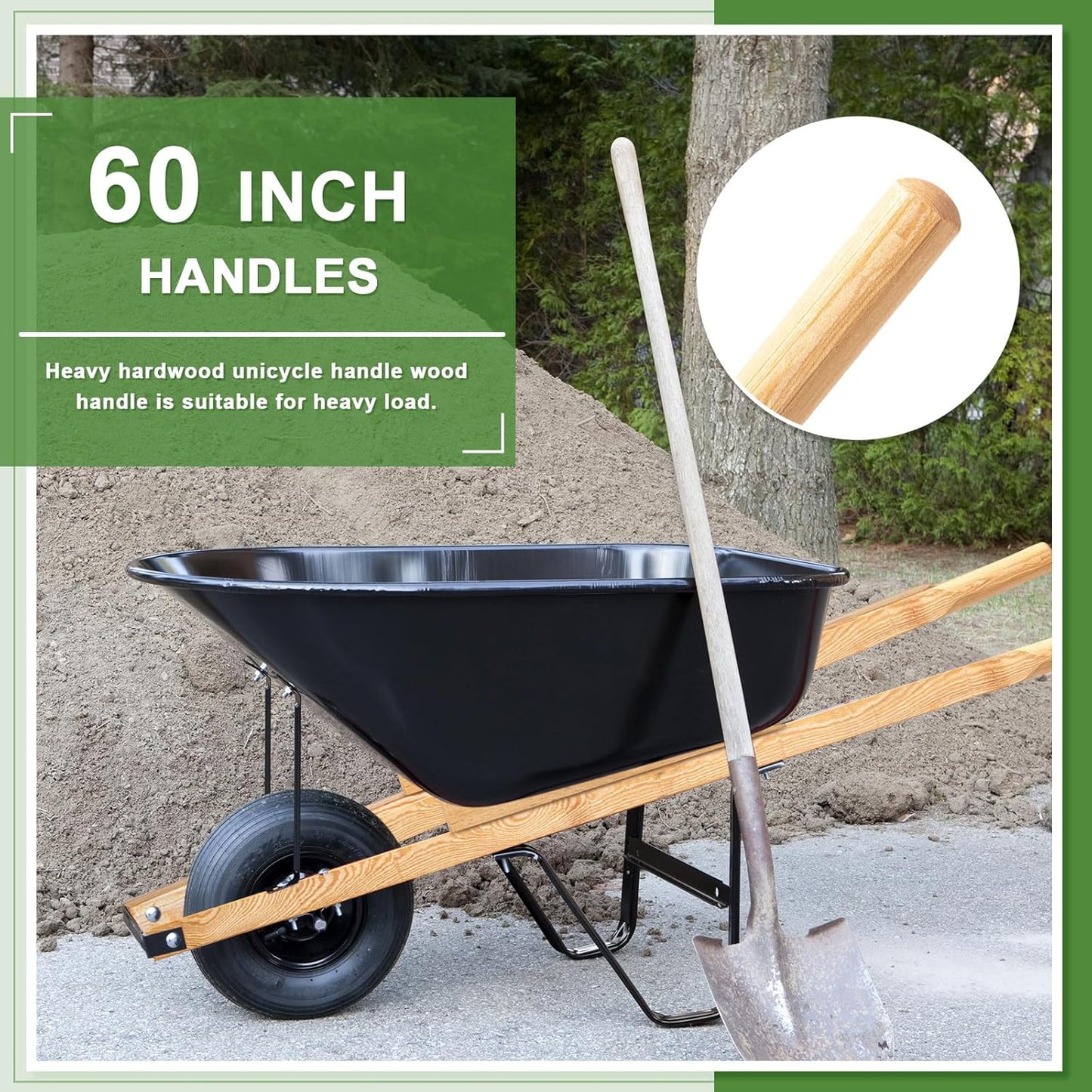 Gisafai 1 Pair Wood Wheelbarrow Handles 60'' Heavy Duty Hardwood Wheelbarrow Replacement Handles Kit with Tough Seal Coat and Pre Drilled Holes