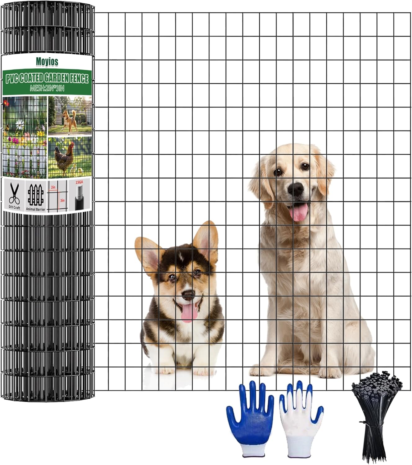 24 in x 50 ft Welded Wire Mesh Fence, 2 in × 3 in 15GA Black PVC Coated Garden Fencing Roll, Dog Barrier for Vegetable Yard, Poultry Netting,Heavy-Duty Border Fencing