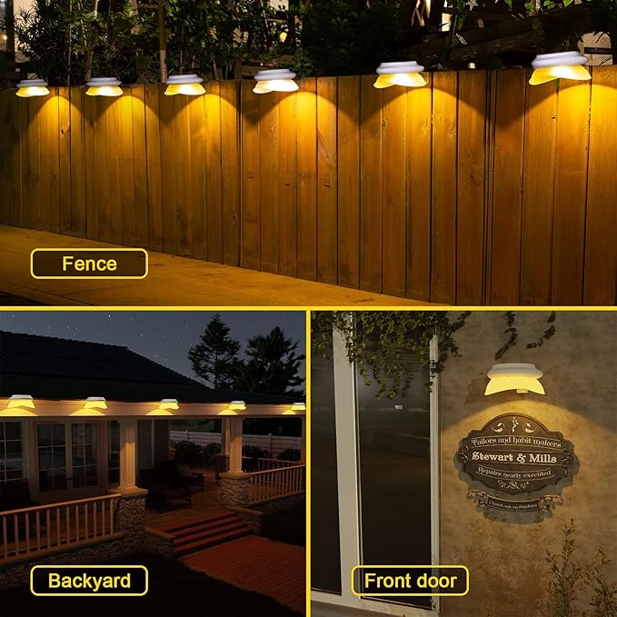 ROSHWEY Backyard Lights, 6 Pack Solar Fence Lights with 9 LED Waterproof Outdoor Gutter Lights for Eaves Garden Landscape Yard (Warm White)