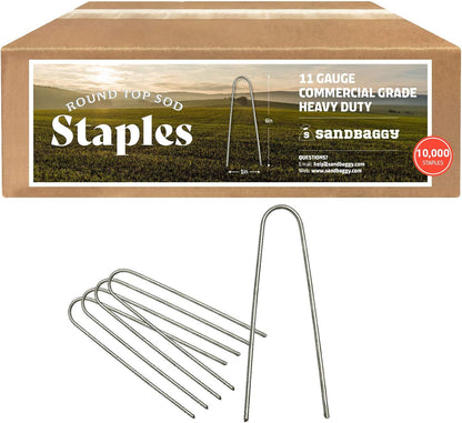 Sandbaggy Round Top 6-Inch Landscape Staples ~ SOD Garden Stakes Square Pin for Ground Cover Fabric & Drip Irrigation Tubing (10,000 Staples)