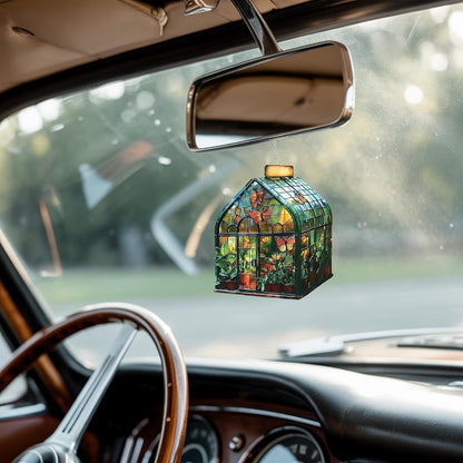 Greenhouse Acrylic Suncatcher Stained Glass Effect Window Car Hanging Christmas Ornament Indoor Outdoor Decor Garden Sun Catcher Panel Gifts for Nature Lover for Women Mom Grandma