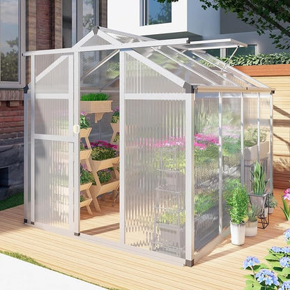 6 x 8 FT Aluminum Greenhouse for Outdoors, Polycarbonate Walk-in Greenhouse,Silver