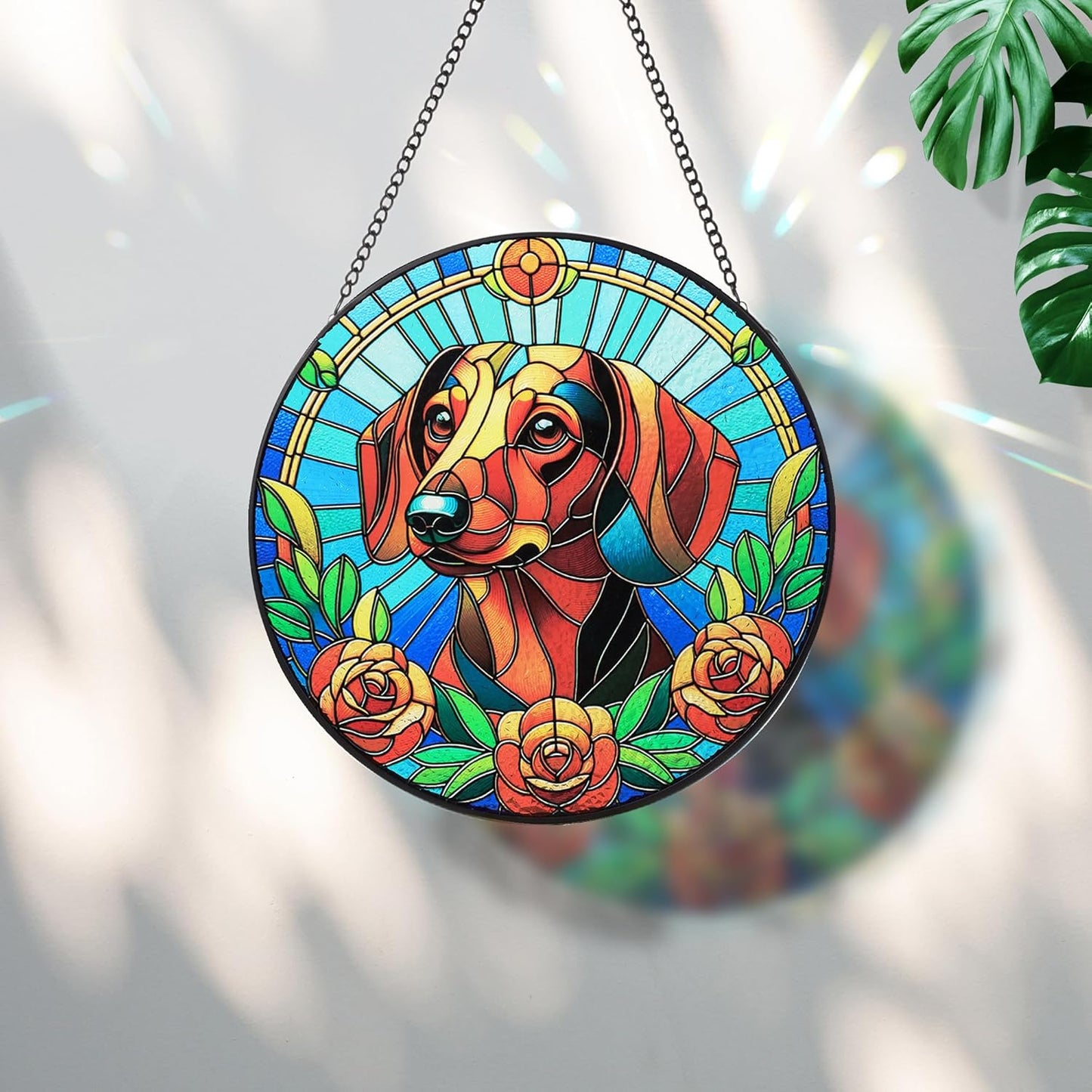 Stained Glass Dog Memorial Suncatcher,Dachshund Window Hanging,Sympathy Gifts for Pet Loss,7.9 inch/20 cm Home and Garden Decor for Dog Lovers (Dachshund)