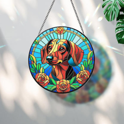 Stained Glass Dog Memorial Suncatcher,Dachshund Window Hanging,Sympathy Gifts for Pet Loss,7.9 inch/20 cm Home and Garden Decor for Dog Lovers (Dachshund)