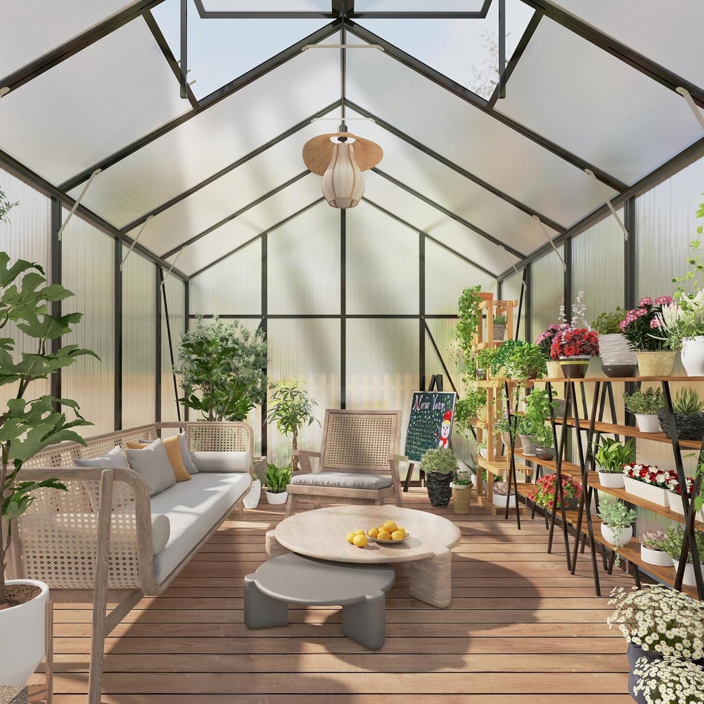 92in High 10*14FT Greenhouse for Outdoors,Polycarbonate Greenhouse with Stronger Wind Protection and Roof Vent,Walk-in Large Aluminum Sunroom Winter Proof,Black