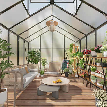 92in High 10*14FT Greenhouse for Outdoors,Polycarbonate Greenhouse with Stronger Wind Protection and Roof Vent,Walk-in Large Aluminum Sunroom Winter Proof,Black