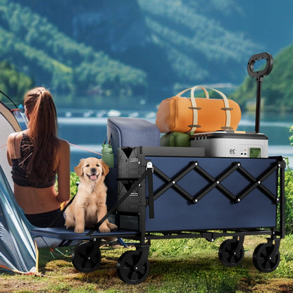 Collapsible Wagon with Wheels & Tailgate, 350LBS Wagons Carts Foldable Heavy Duty, Lightweight Portable Folding Utility Wagon Grocery Shopping Cart for Garden, Camping, Beach (Navy)