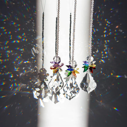 H&D HYALINE & DORA Glass Crystal Rainbow Angel Ornament Chakra Hanging Suncatcher Window Sun Catcher with Baroque Maple Leaf Pendant for Gift, Pack of 3