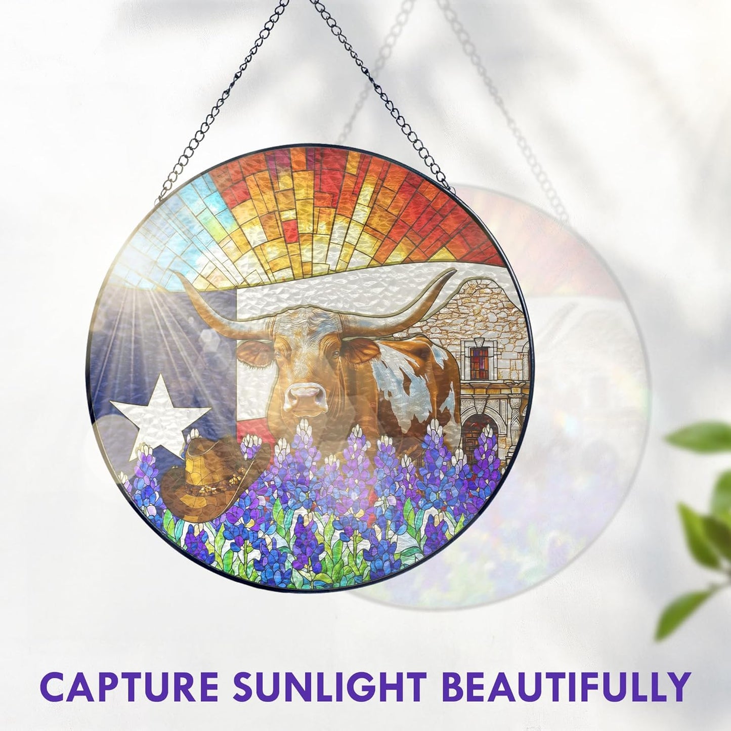 FLAGWIX Christmas Texas Gifts for Women Men - Stained Glass Window Hanging 8in - Sun Catchers Indoor Window for Garden Decor, Texas Themed Gifts for Mom Dad Friend, House Warming Gift for Wife Husband