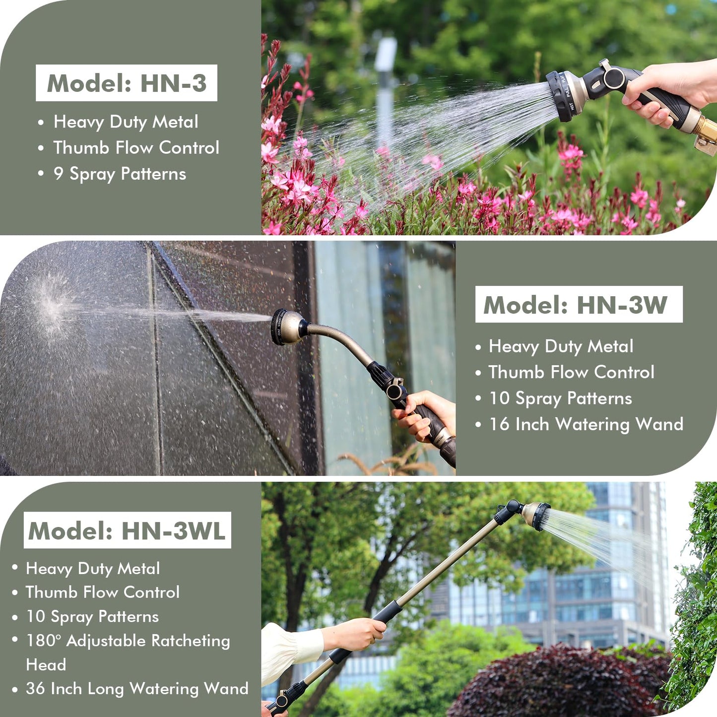 RESTMO Watering Wand Heavy Duty, 15-Inch Long Hose Nozzle Sprayer