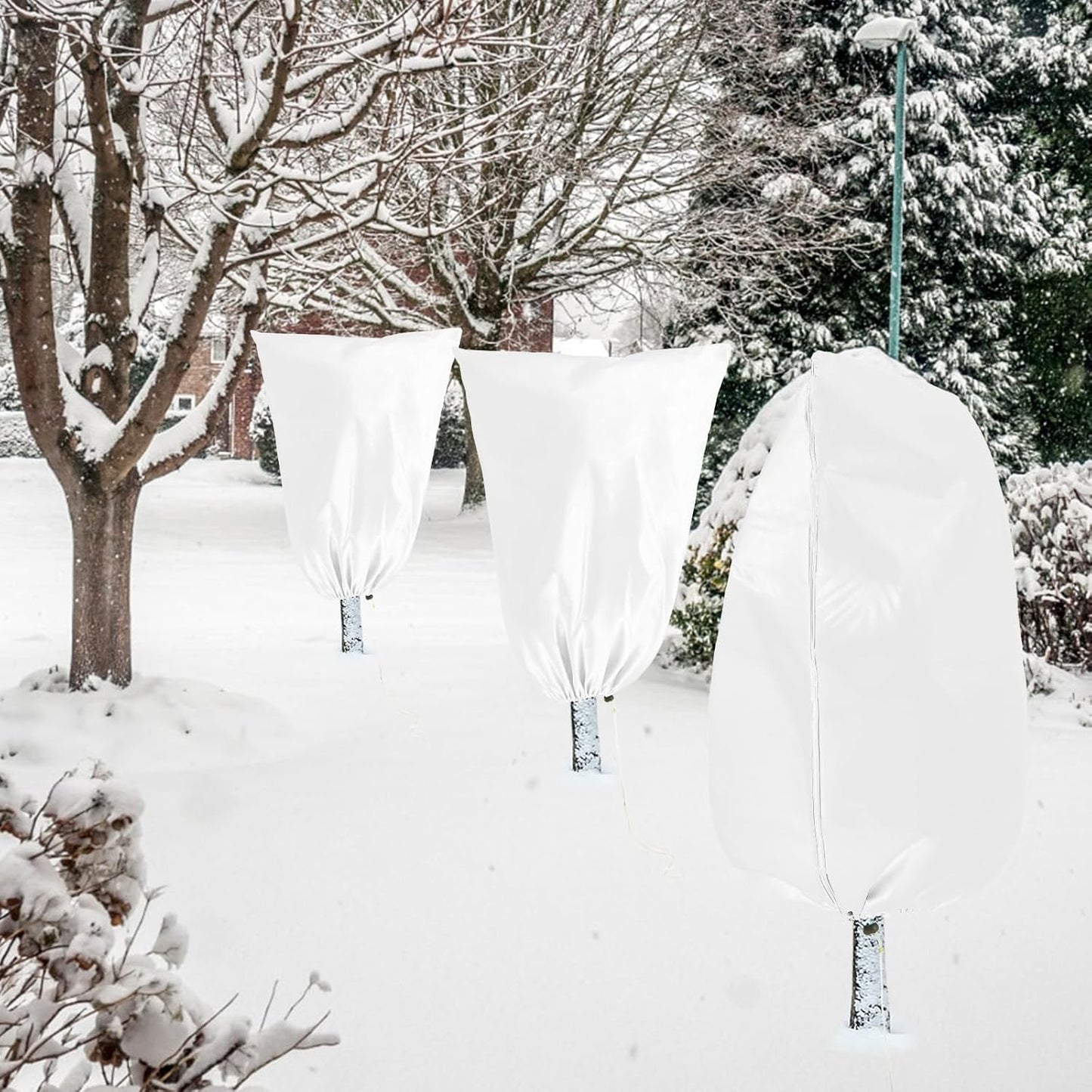 Homimp Plant Covers Freeze Protection, 4 Pack Frost Covers with Zipper Drawstring (31.5" x 47.3") Plant Protection Cover Bags for Outdoor Winter Frost Cold Weather Shrubs Trees Jacket Covers(White)