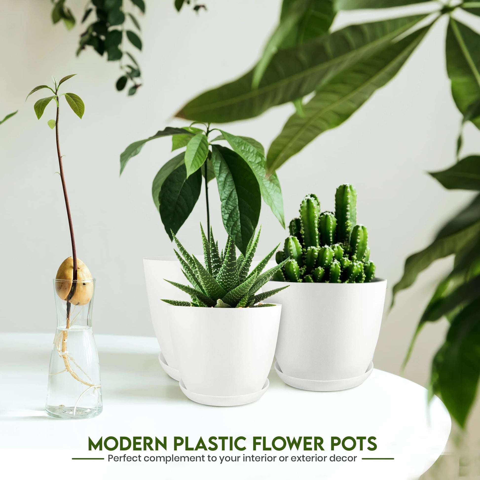 Plant Pots Indoor with Drainage, 5 Pack Multi-Size Planters Set, White