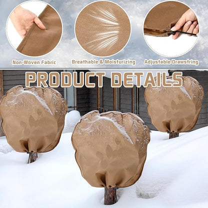 12 Pcs Winter Plant Covers Freeze Protection Reusable Plant Protector Bag with Drawstring Warm Shrubs Cover Frost Protection Planting Jacket Bags for Outdoor Garden, Brown (39.4 x 39.4 Inch)