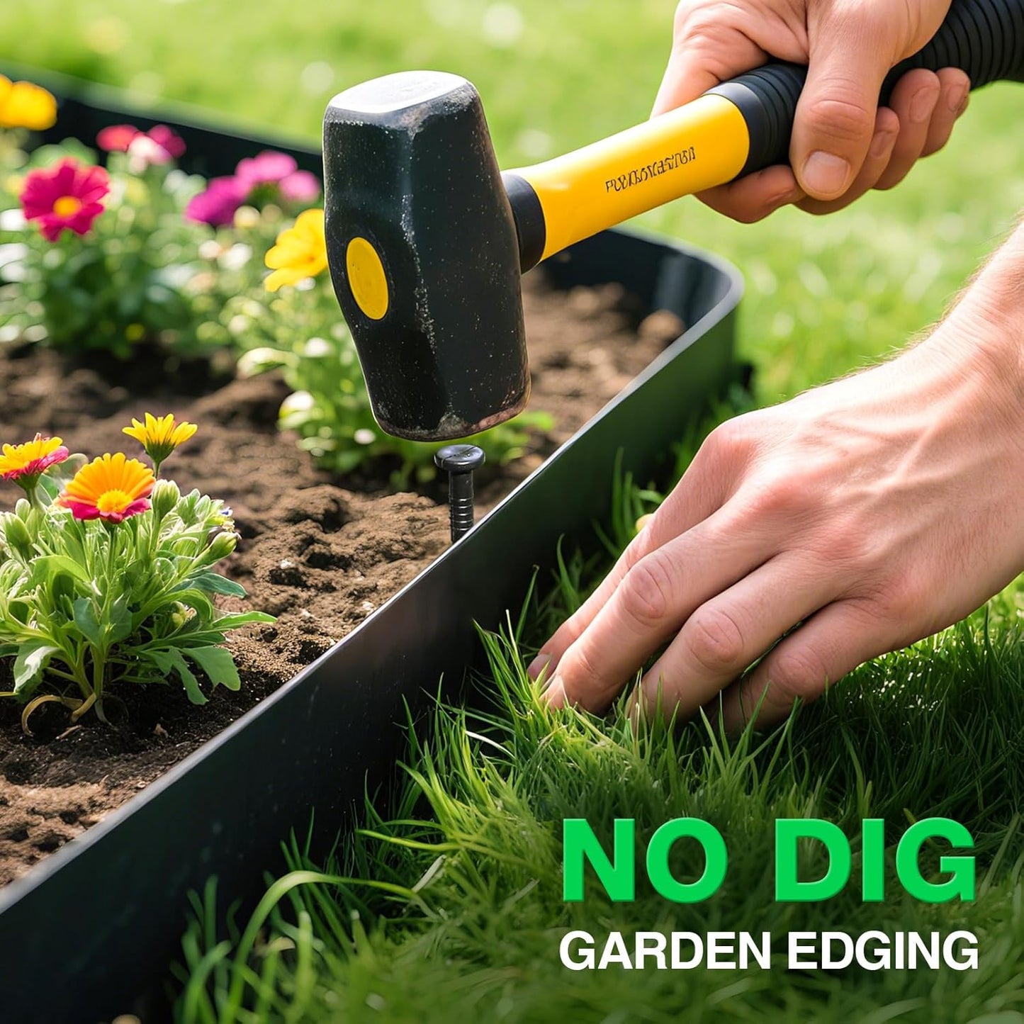 MIXC Garden Edging Border, 66FT 2 Inch Tall Plastic Landscape Edging with 100 Stakes, Flexible Tool-Free Lawn Border for Yard, Flower Bed & Landscaping