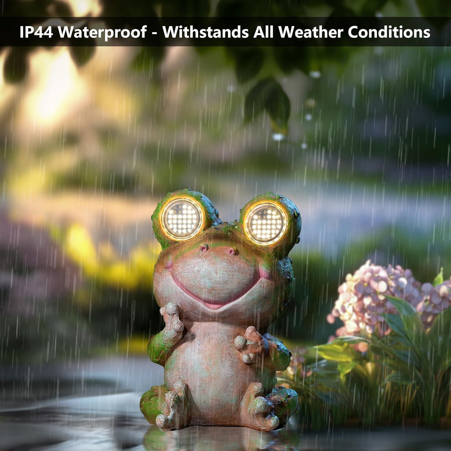 Solar Frog Garden Statue with Rotating Blinking Led Eyes Waterproof Resin Outdoor Decor Auto Dusk-to-Dawn Sensor for Patio Yard Garden Unique Birthday Housewarming Gifts for Women Mom Grandma