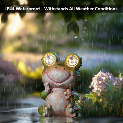 Solar Frog Garden Statue with Rotating Blinking Led Eyes Waterproof Resin Outdoor Decor Auto Dusk-to-Dawn Sensor for Patio Yard Garden Unique Birthday Housewarming Gifts for Women Mom Grandma
