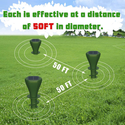 4 Packs Solar Mole Repellers, Gopher Deterrent Device with Vibrating Motor & Spiral Drill Ground Stake, IP65 Waterproof Lawn Garden Yard Pest Repellents Driving Away Vole Groundhog Snakes