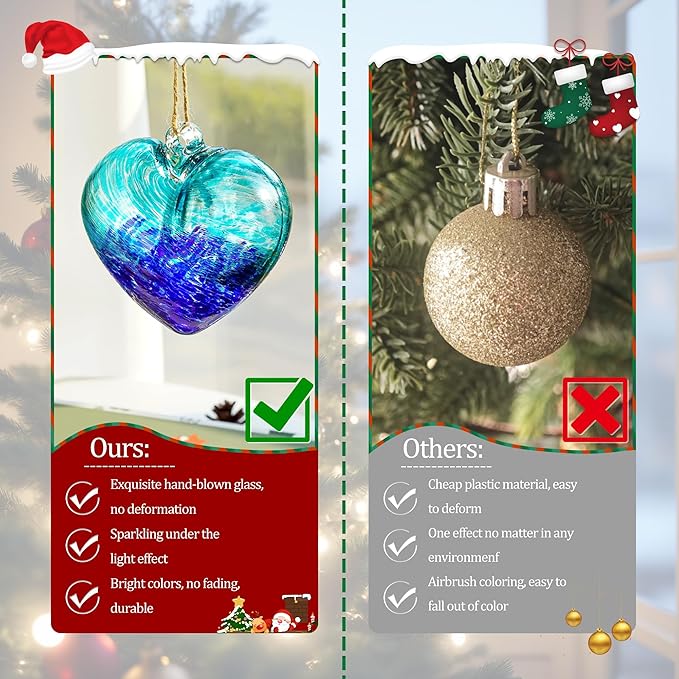 Hand Blown Glass Gazing Balls for Garden Blue Heart Hanging Friendship Balls (Blue - C)
