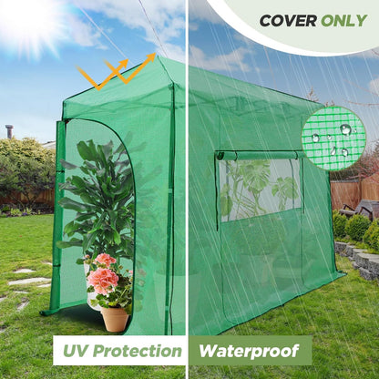 EAGLE PEAK Replacement Cover for 10x5 Portable Lean-to Greenhouse, 2 Roll-Up Zipper Entry Doors and 1 Large Roll-Up Side Window (Frame Not Included), Green