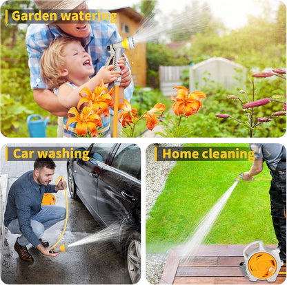Kitness Mini Retractable Garden Hose Reel, Portable Simple Home 45+5 FT Hose Reel with 7 Adjustable Patterns Spray Nozzle&Standard Connector, Watering Hose Reel for Gardens Yards and lawns (Orange)