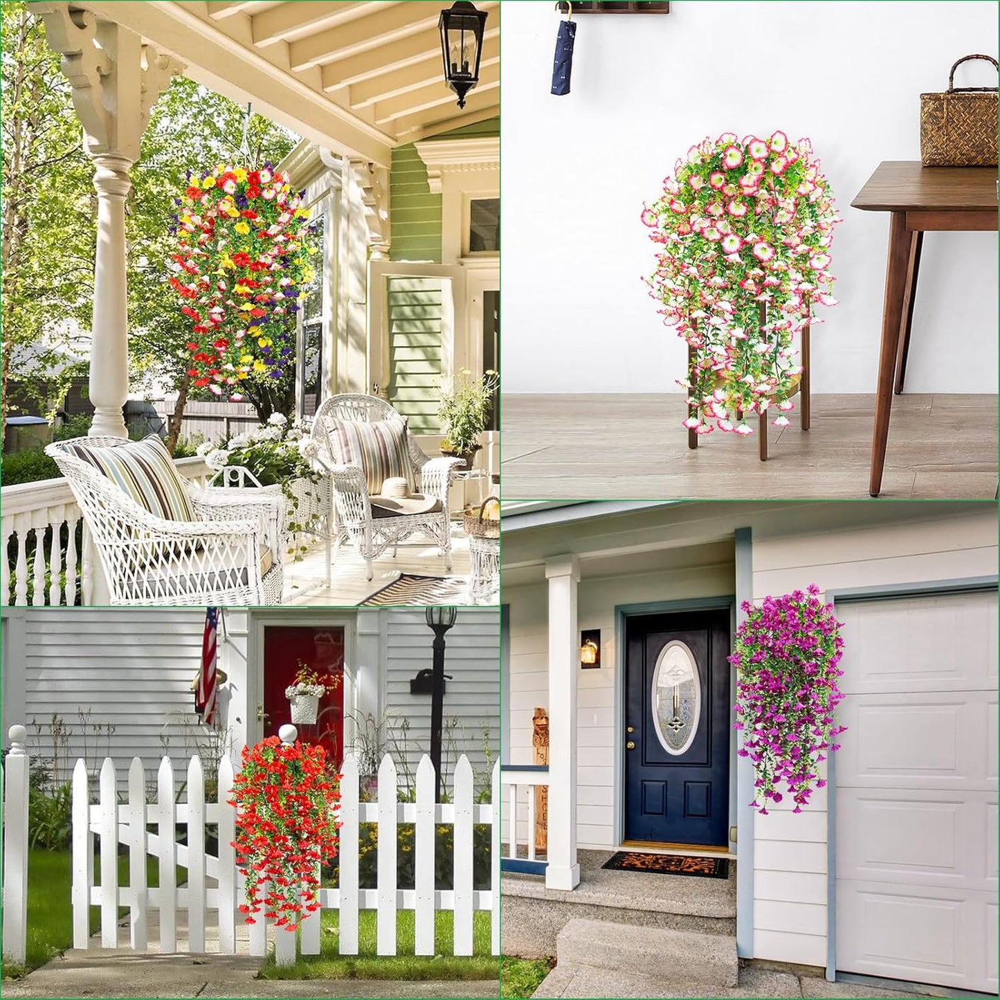 4 Pack Artificial Faux Hanging Flowers Plant for Outdoor, Fake Silk Morning Glory with Eucalyptus UV Resistant Realistic Trailing Vine for Wall Home Porch Patio Balcony Yard Indoor Decor, Rose Red