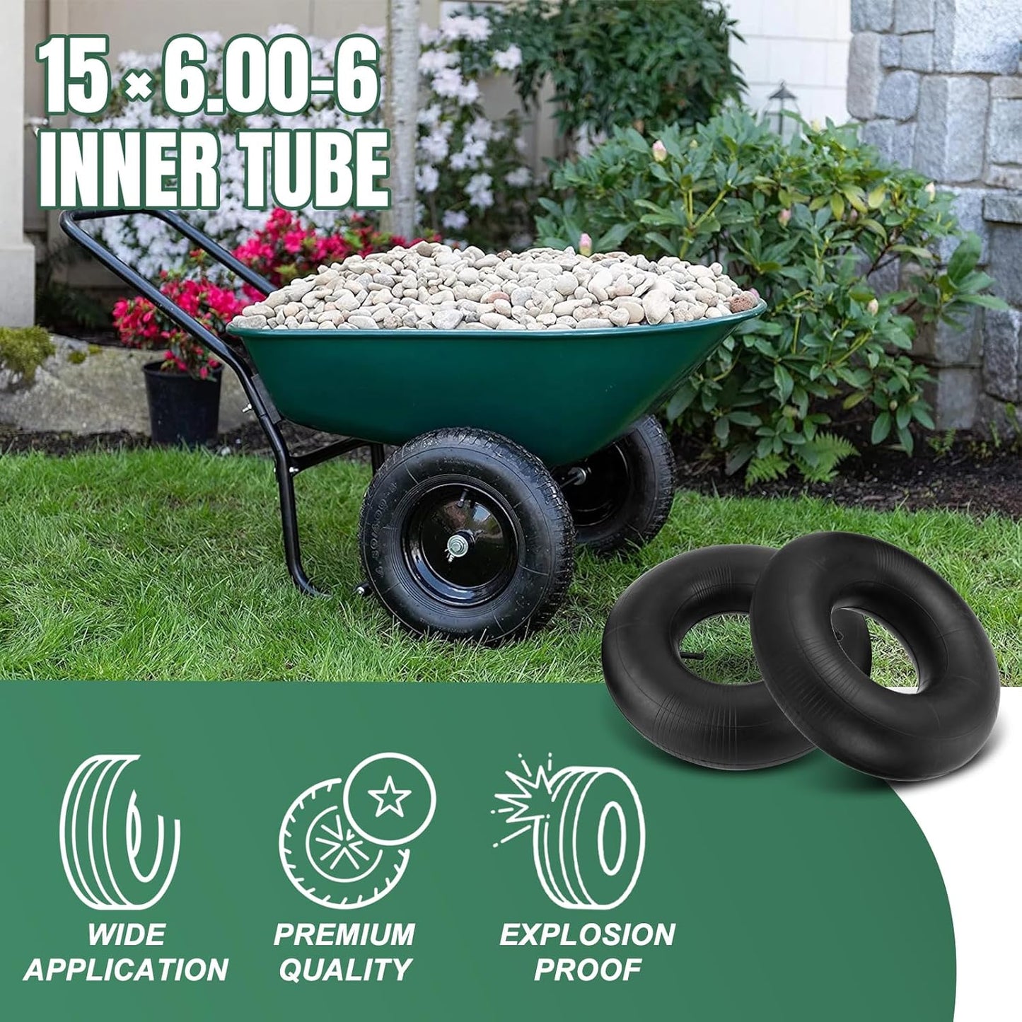 15x6.00-6" Inner Tube with Straight Valve Stem (2-Pack) - Heavy Duty Replacement Tire Tubes for Lawn Mower, Snow Blower, Riding Mowers, ATVs, Golf Carts