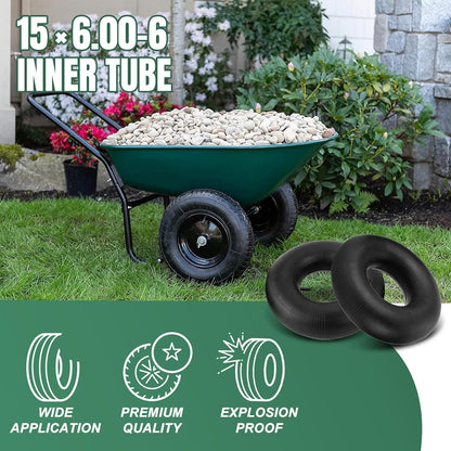 15x6.00-6" Inner Tube with Straight Valve Stem (2-Pack) - Heavy Duty Replacement Tire Tubes for Lawn Mower, Snow Blower, Riding Mowers, ATVs, Golf Carts