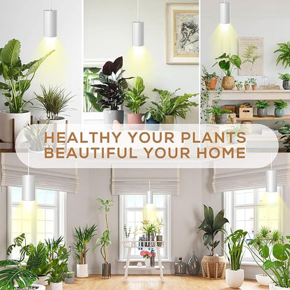 STERREN LED Grow Light, White Plug in Hanging Lights for Indoor Plants, Full Spectrum Grow Lights with On/Off Switch, Decorative Pendant Lights with 21 Ft Height Adjustable Power Cord