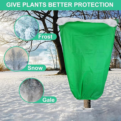 4 Packs Plant Covers Freeze Protection 47.7" X 72" - 2.2oz Large Frost Blankets for Plants Frost Cloth Plant Freeze Protection Tree Covers Bags with Zipper Drawstring Green