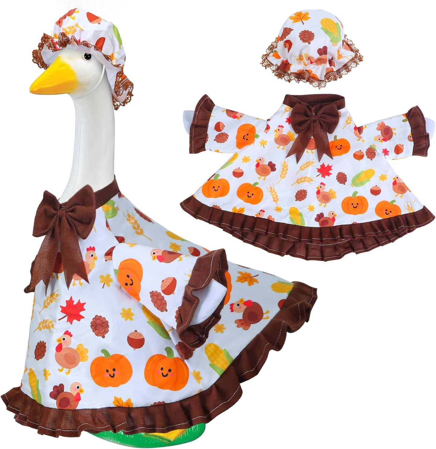 Thanksgiving Goose Outfit for Porch Goose 23" Cement Statue Clothing - Thanksgiving Outdoor Decoration for Patio Yard Lawn