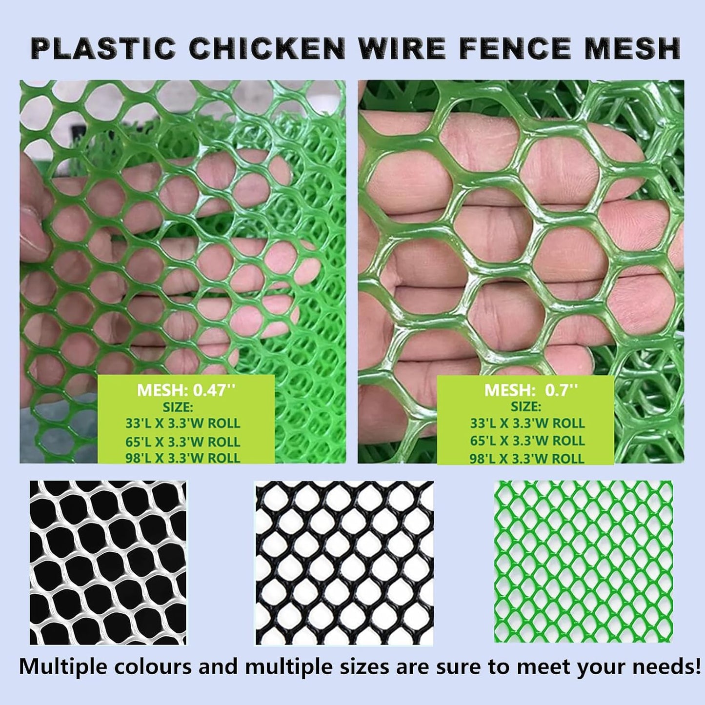 Upgraded Plastic Chicken Wire Fence Mesh 0.7in Poultry Animal Barrier Fence Garden Netting for Farm Poultry Chicken Netting Width 3.3ft(Size:33'L x 3.3'W Roll,Color:Black)