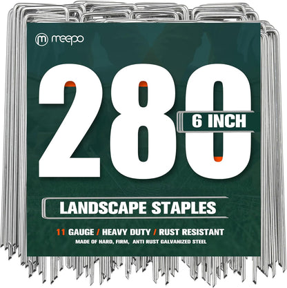 Garden Stakes, 280-Piece 6 Inch Never Rust Galvanized Landscape Staples, 5X Sharper Durable Stakes for Gardening, Tent, Weed Barrier, Outdoor Yard Decoration, Plant Cover