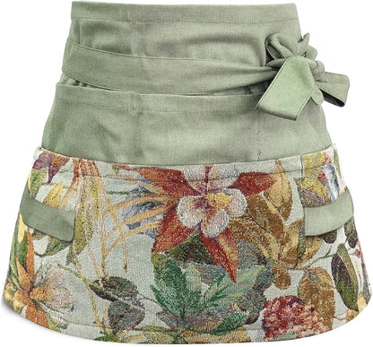Garden Apron for Woman, Serve Apron Cute, Flora Half Apron with 8 Pockets, Valentines Gift for Mom Wife Girlfriend