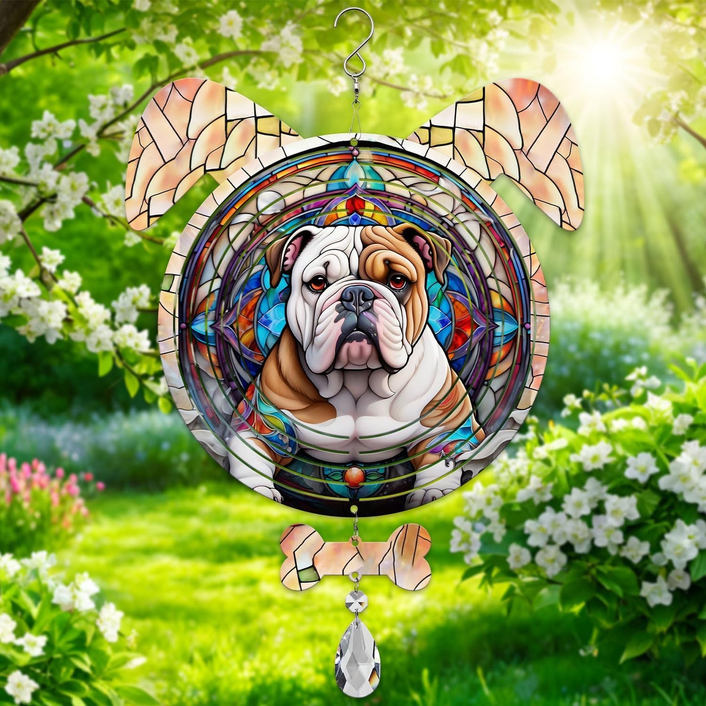 Bulldog Dog Ears Wind Spinner, Bulldog Wind Spinner Hanging for Yard and Garden