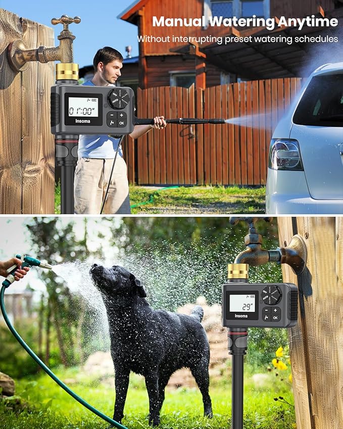 2 PCS Water Timer with Brass Inlet, Water Sprinkler Timer with Rain Delay/Manual/Automatic Drip Irrigation and Lawn Watering System for Yard