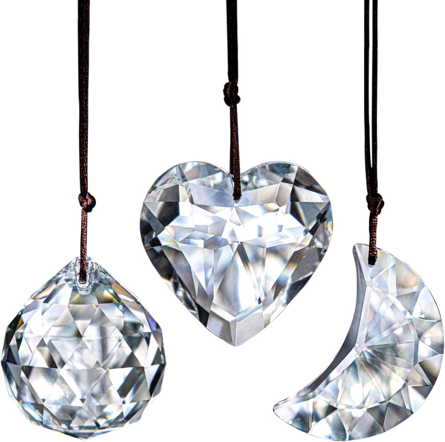 H&D HYALINE & DORA Clear Suncatcher Crystal Prism Ball Heart Moon Window Decor Ornament,Hanging Crystals Prisms for Car Garden,Pack of 3