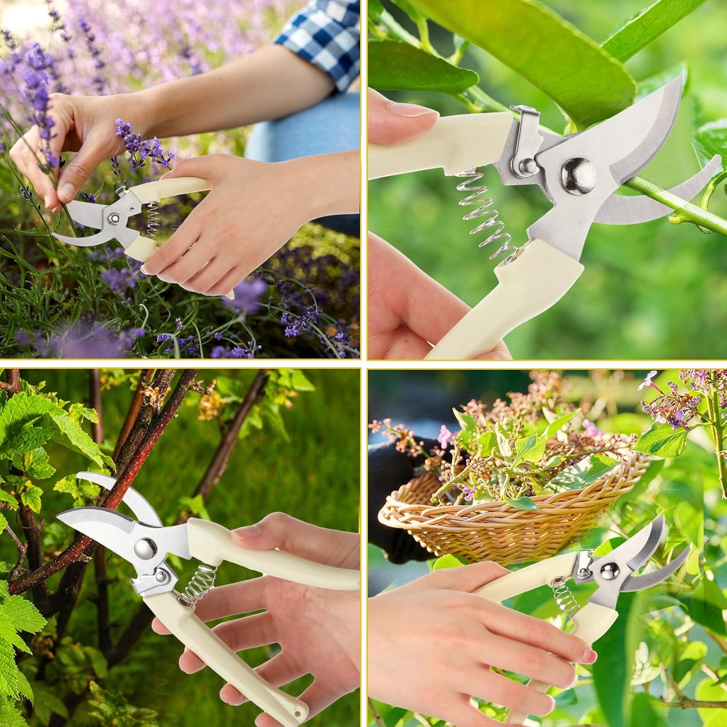 Therwen 12 Pcs Garden Shears Flower Scissors Pruning Shears Floral Garden Clippers Hand Pruners Branch Cutter Gardening Tools for Plants Cutting, Trimming, Fruits Picking (Beige,Bypass)