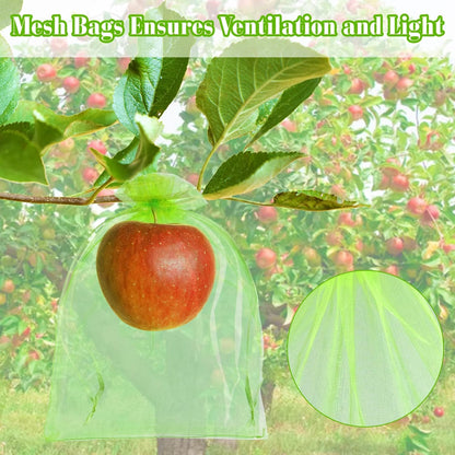 Morcheiong 60Pcs Fruit Protection Bags 8" x 12", Reusable Fruit Netting Bags for Fruit Trees, Garden Netting Mesh Bags with Drawstring (Green)