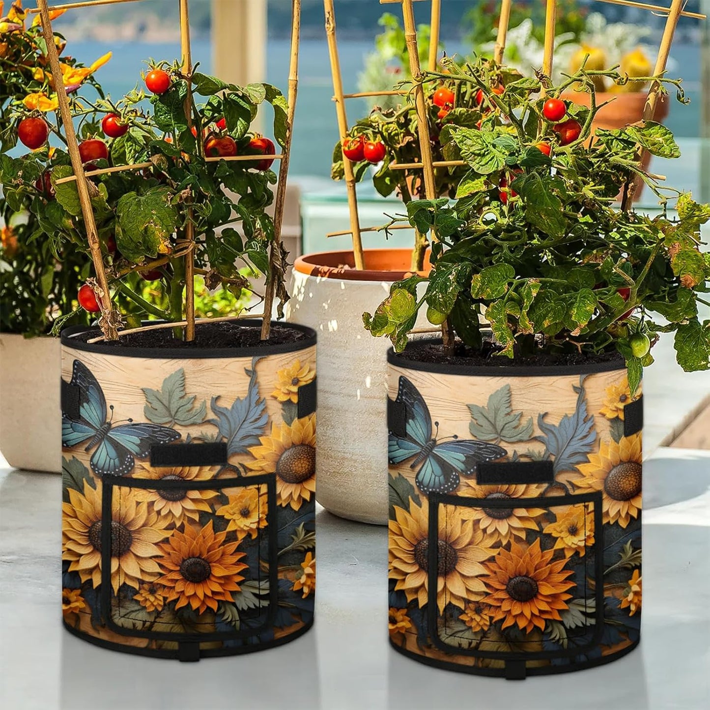 Sunflower Flowers Grow Bags 7 Gallon Thickened Nonwoven Plant Pot Vegetables Potato Fruit Plant Grow Bag with Handle Garden Plant Bag Outdoor 2 Pack