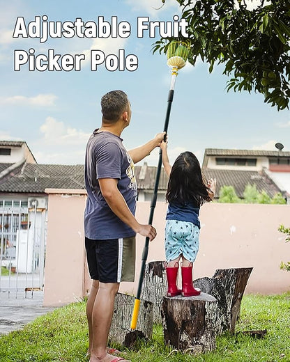 9FT Fruit Picker, Apple Picker Tool with Adjustable Pole and Basket, Long Reach Mango Grabber Tool, Tree Fruit Catcher for Picking Lemon Pear Orange Avocado Peach Citrus