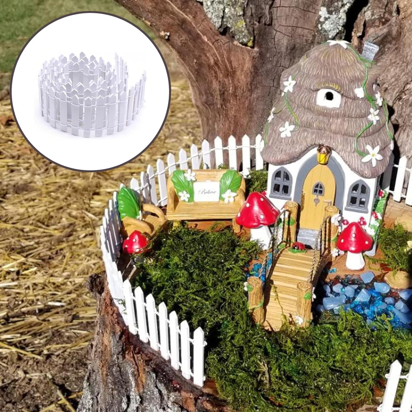 35 Inch Mini Fairy Garden Fence - White Wood Picket Fence for Crafts, Dollhouses, Plant Pots, and Home Garden Projects (2 Pack)