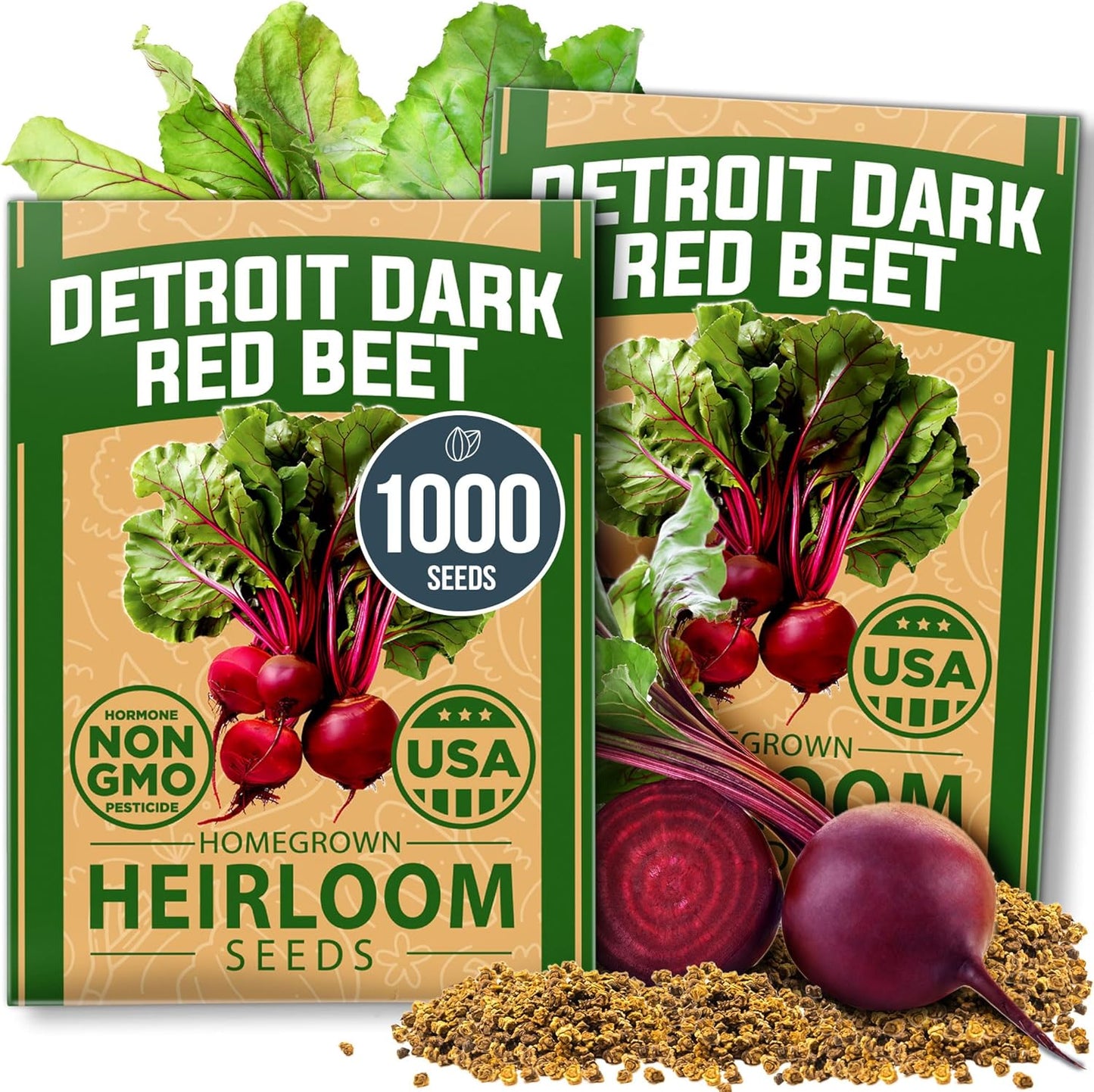 HOME GROWN Detroit Dark Red Beet Seeds 2 Pack(Beta vulgaris) 1000+𝗡𝗢𝗡-𝗚𝗠𝗢 𝗨𝗦𝗔 Heirloom Seeds with High Germination – Sweet,Nutrient-Rich Beets for Easy Planting in Garden Beds or Containers