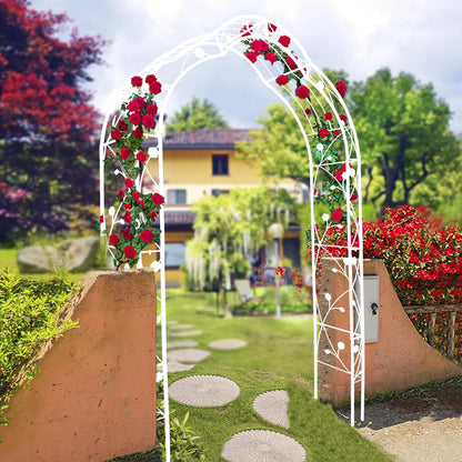 Metal Garden Arch 98.4" H Garden Arbor Trellis Climbing Plants Support Rose Arch Outdoor Lawn Wedding Party Events Archway Off White