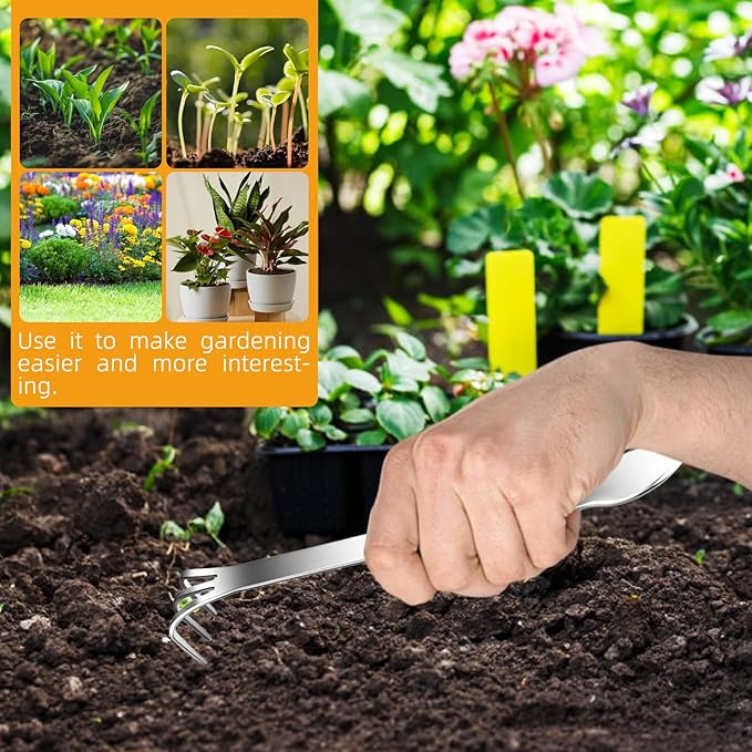 Stainless Steel Root Rake，Stainless Steel 3 Prong Root Rake Pick Loosen Soil Bonsai Tree Tool Set for Gardening Plants