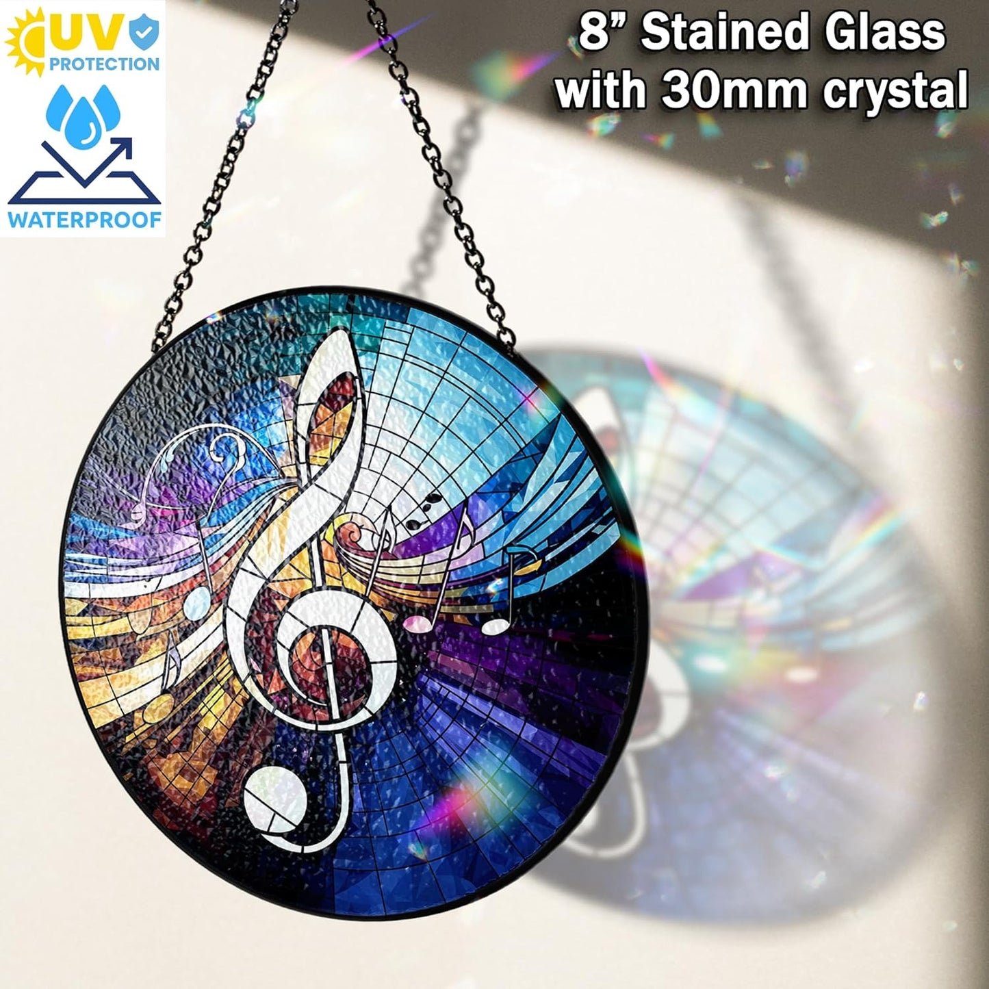 7.8" Musical Note Stained Glass Decor, Window Suncatcher Hanging Decorations, Suncatcher Art Decor for Home Garden Housewarming, Musical Gifts for Mom, Women, Family, Grandma, Friends ART-18E-SG8