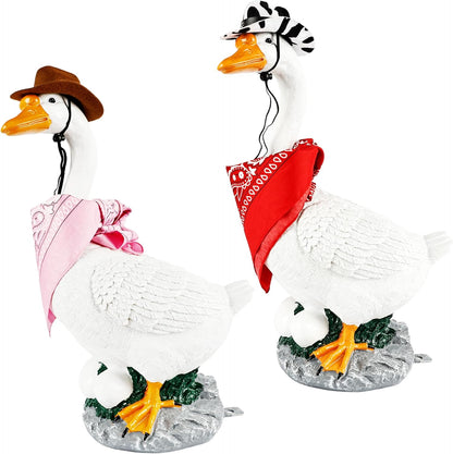 4 Pcs Western Cowboy Porch Goose Outfits Funny Porch Goose Cowboy Hat and Bandana for Outdoor Garden Patio Yard Lawn Goosey Statue Decor