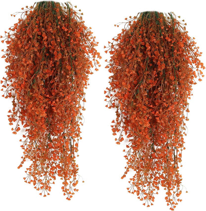 RECUTMS Fall Artificial Hanging Plants 4 Pcs Autumn Fake Ferns Artificial Plants Large Faux Hanging Plant Wall Thanksgiving Room Home Garden Wedding Party Indoor Outdoor Decor(Fall Orange)