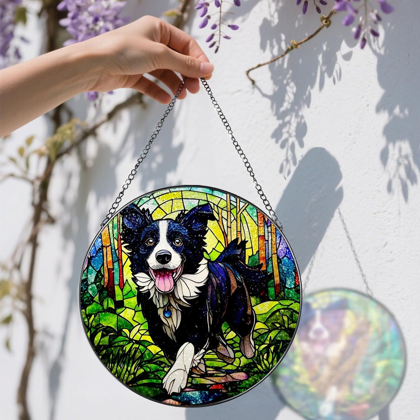8″ Stained Glass Window Hanging Ornament, Border Collie Stained Glass Suncatcher Ornament, Sun-Catcher Window Decor | Gifts for Dog Lovers, Dog Lover Gift, Pet Lover Gift