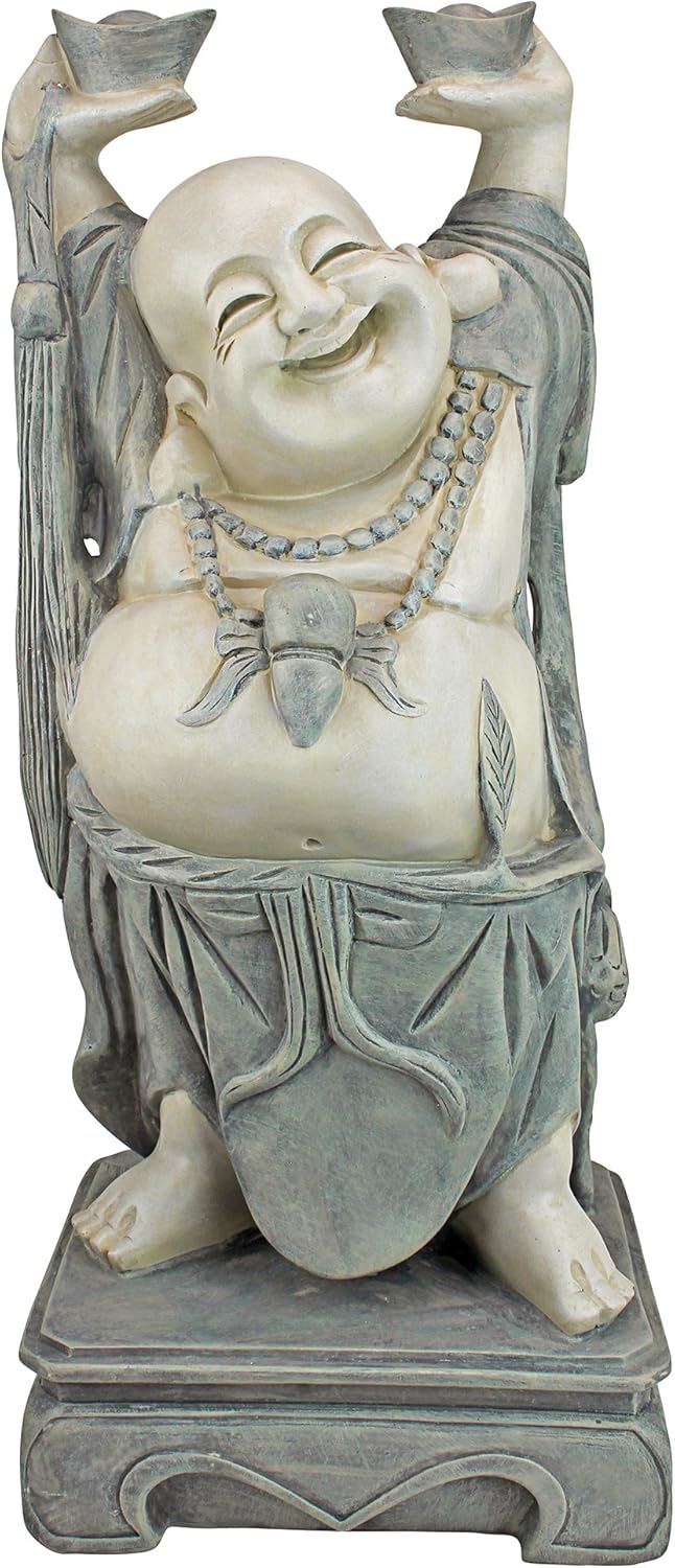 Design Toscano Jolly Hotei Laughing Man Asian Decor Indoor/Outdoor Garden Statue, 26 inches tall, Cast Stone Resin, Two Tone Stone Finish