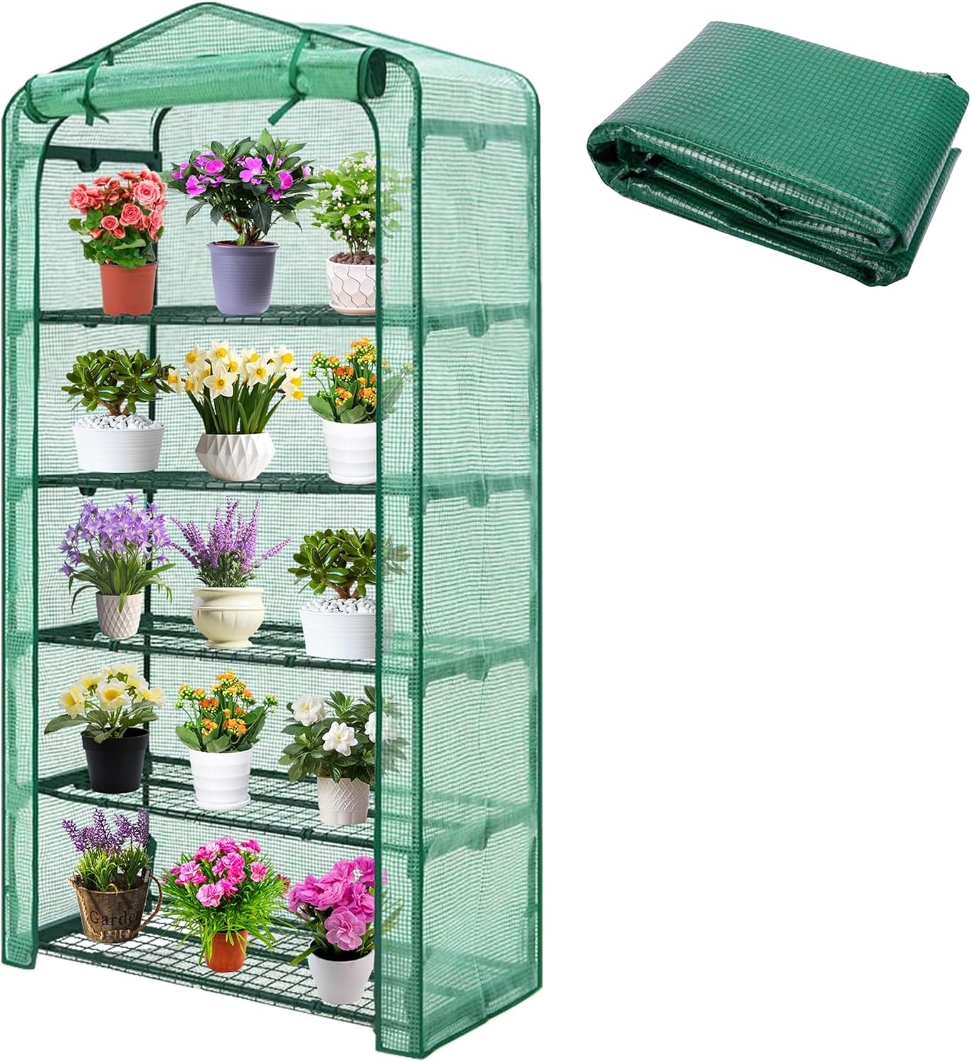 Sfcddtlg Extra Wide 5 Tier Greenhouse Replacement Cover, 75" x 40" x 19" PE Plant Greenhouse Cover with Roll-Up Zipper Door for Outdoor Gardening Plants Cold Frost Wind Rain Proof (Frame NOT Included)